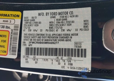 2021 Ford Bronco Sport Big Bend from USA, damaged, VIN 3FMCR9B65MRA99277